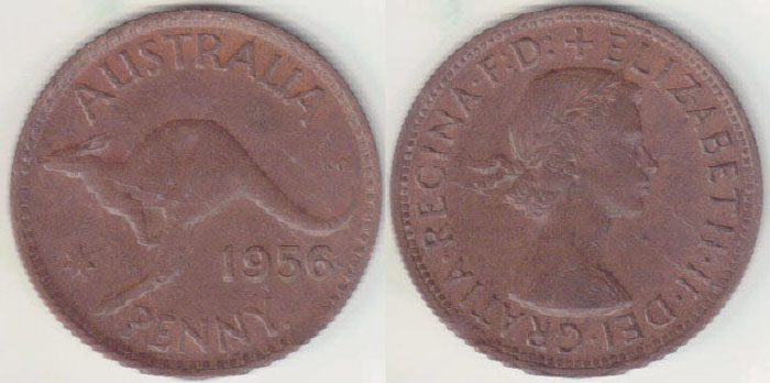 1956 Y. Australia Penny (Mule-bitten flan) EF A002922